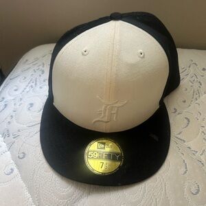Fear Of God Hat Cap Mens Fitted 7 1/2 Black White New Era Wool Essentials